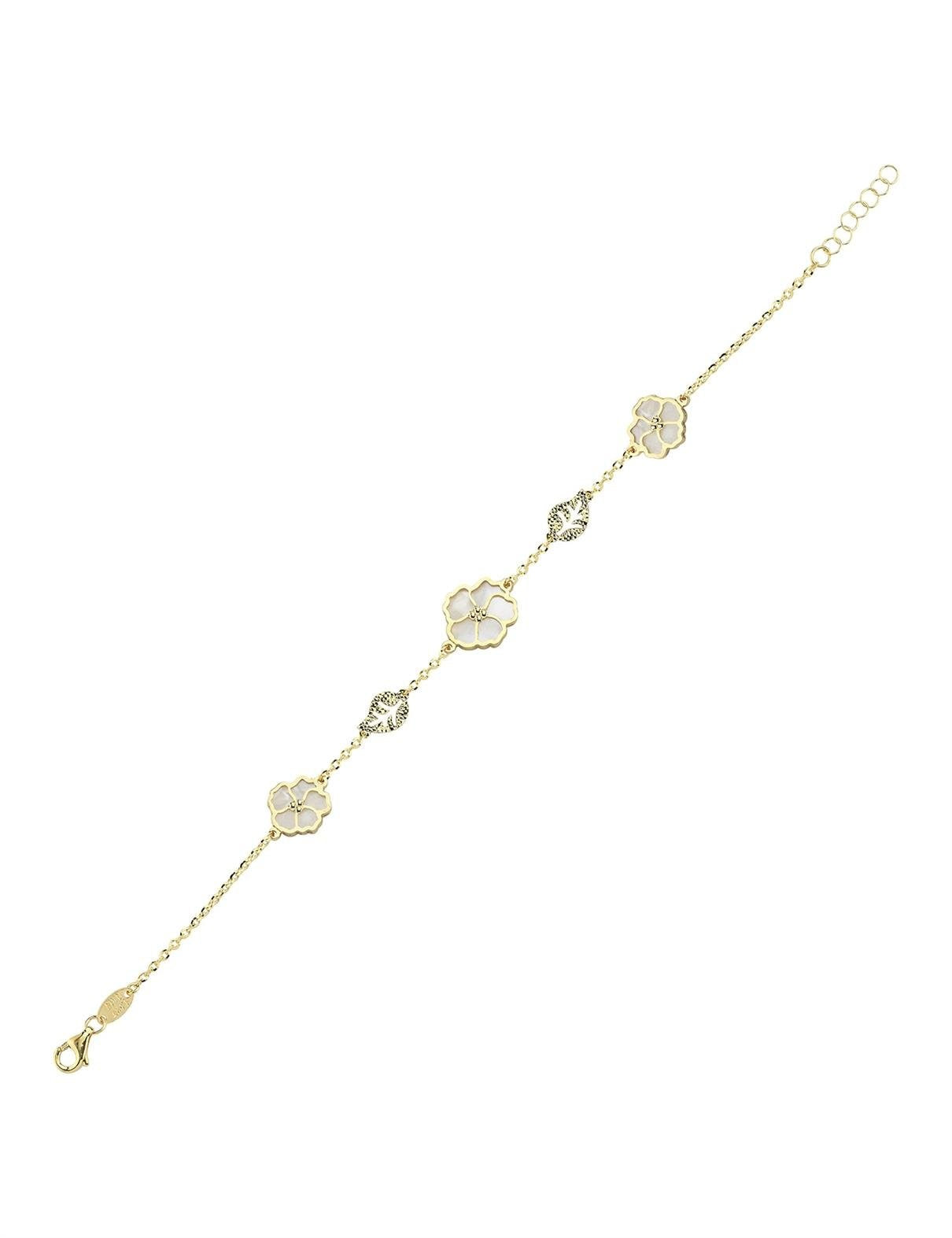 Çift Taraflı Pembe Beyaz Sedefli Altın Bileklik