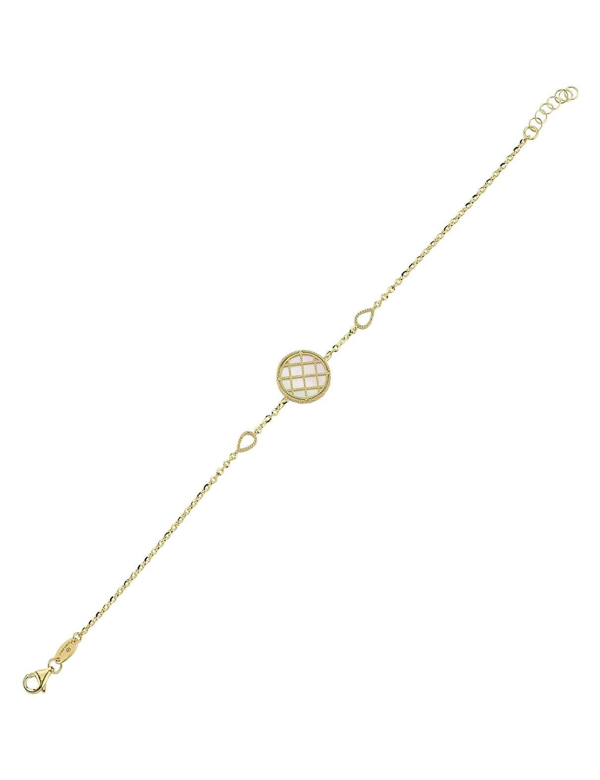 Çift Taraflı Mavi Beyaz Sedefli Altın Bileklik