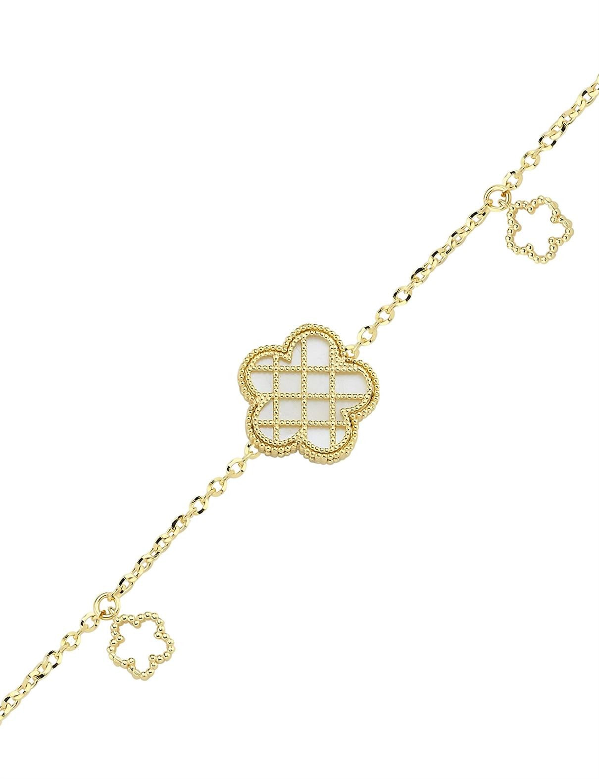 Çift Taraflı Yeşil Beyaz Sedefli Kafesli Çiçek Altın Bileklik