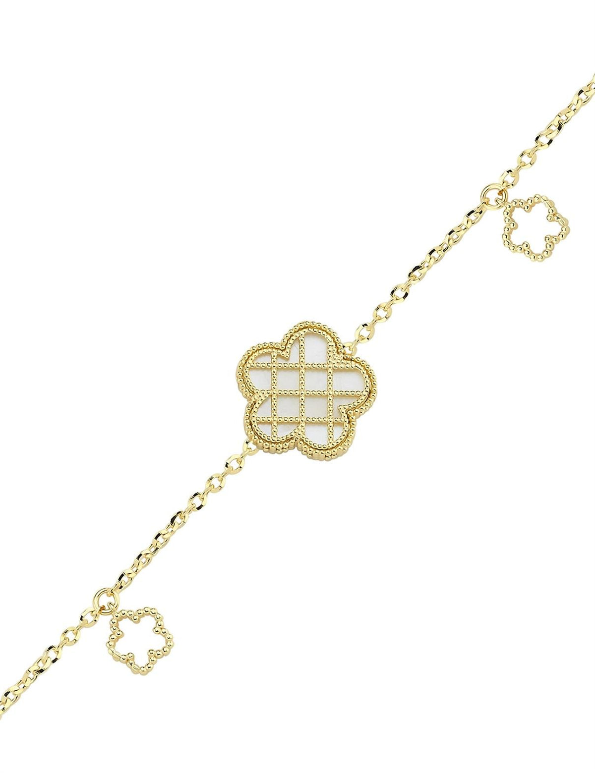 Çift Taraflı Yeşil Beyaz Sedefli Kafesli Çiçek Altın Bileklik