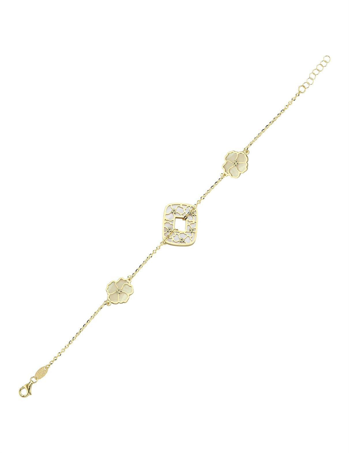 Çift Taraflı Pembe Beyaz Sedefli Altın Bileklik