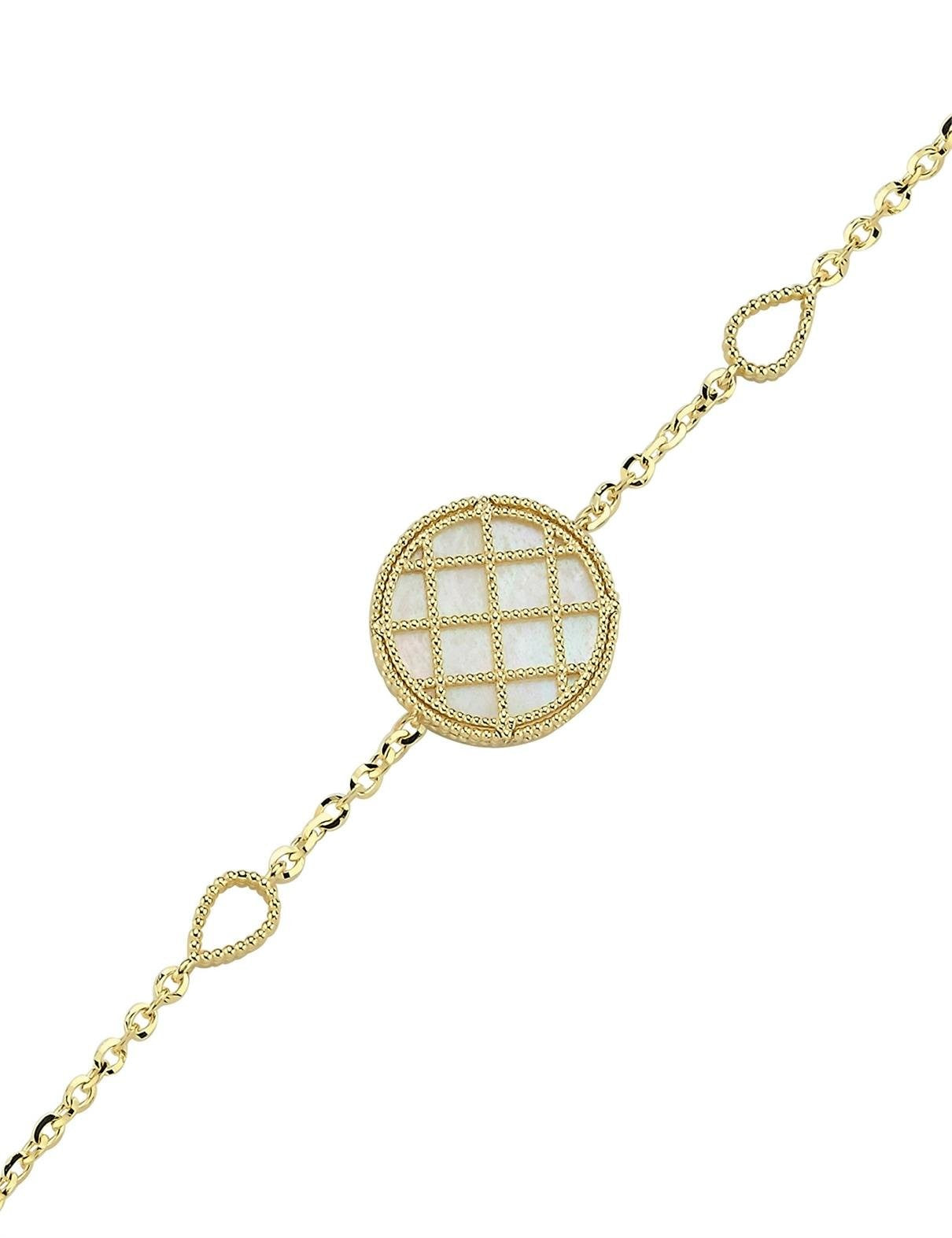 Çift Taraflı Pembe Beyaz Sedefli Altın Bileklik