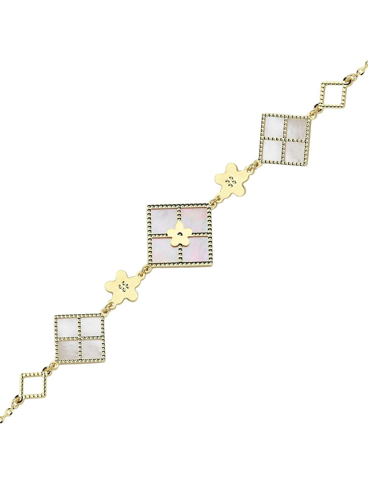 Çift Taraflı Pembe Beyaz Sedefli Altın Bileklik