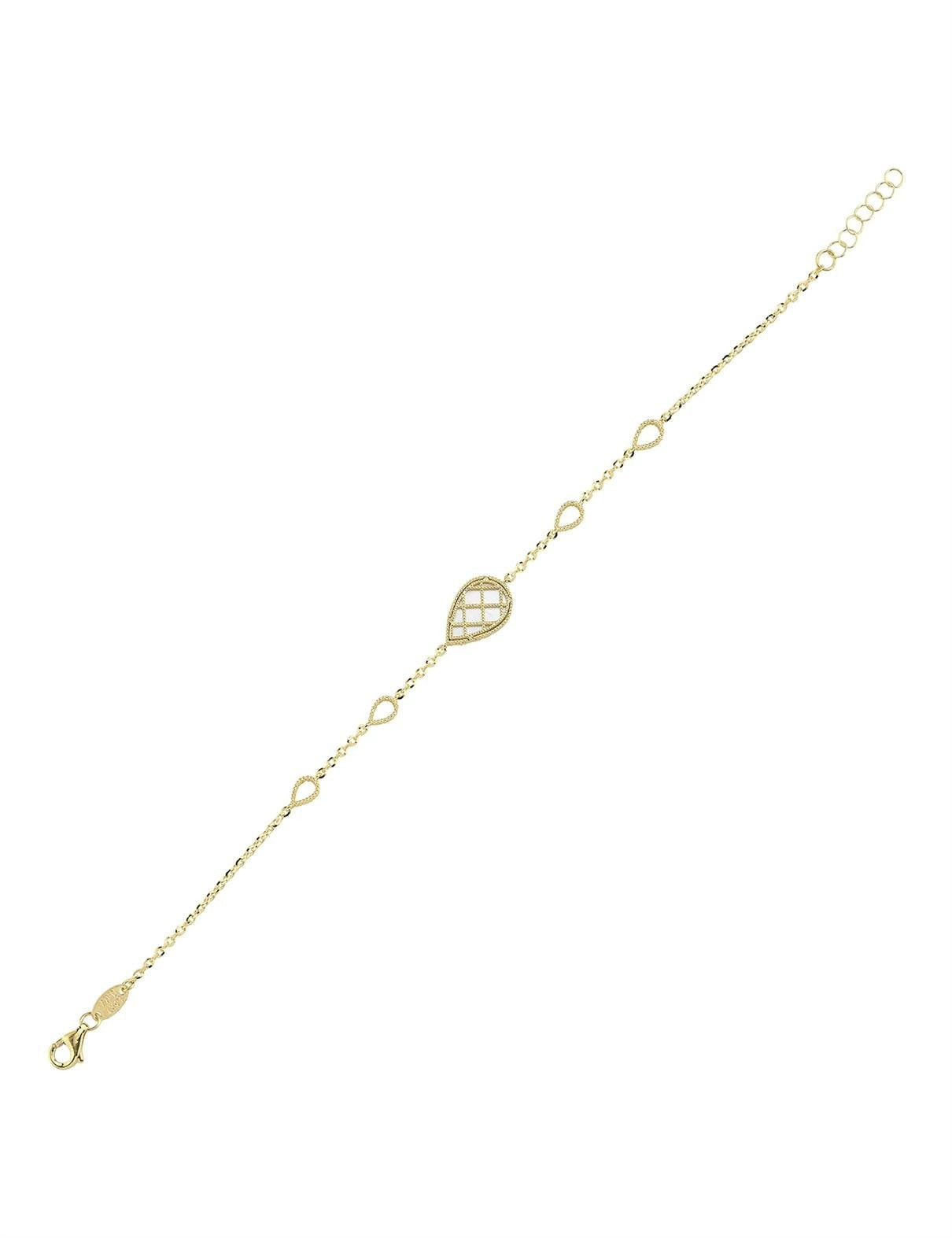 Çift Taraflı Mavi Beyaz Sedefli Damla Altın Bileklik