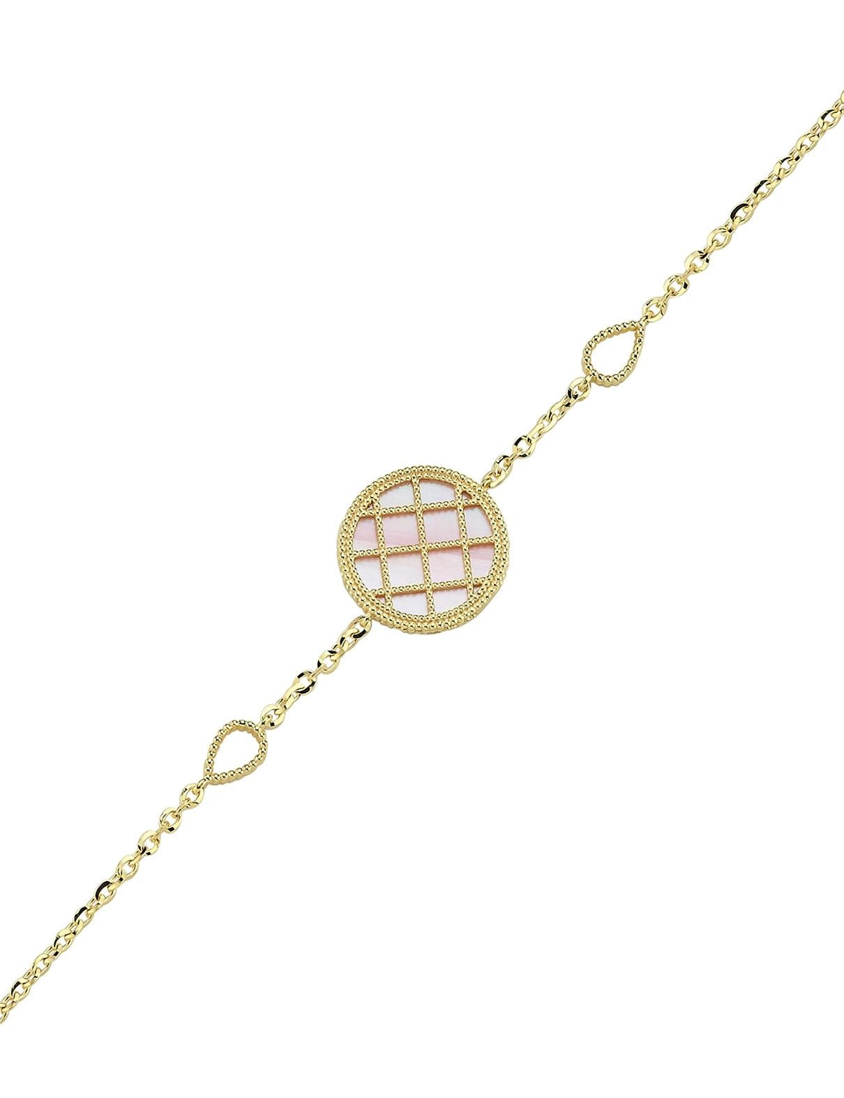 Çift Taraflı Pembe Beyaz Sedefli Altın Bileklik