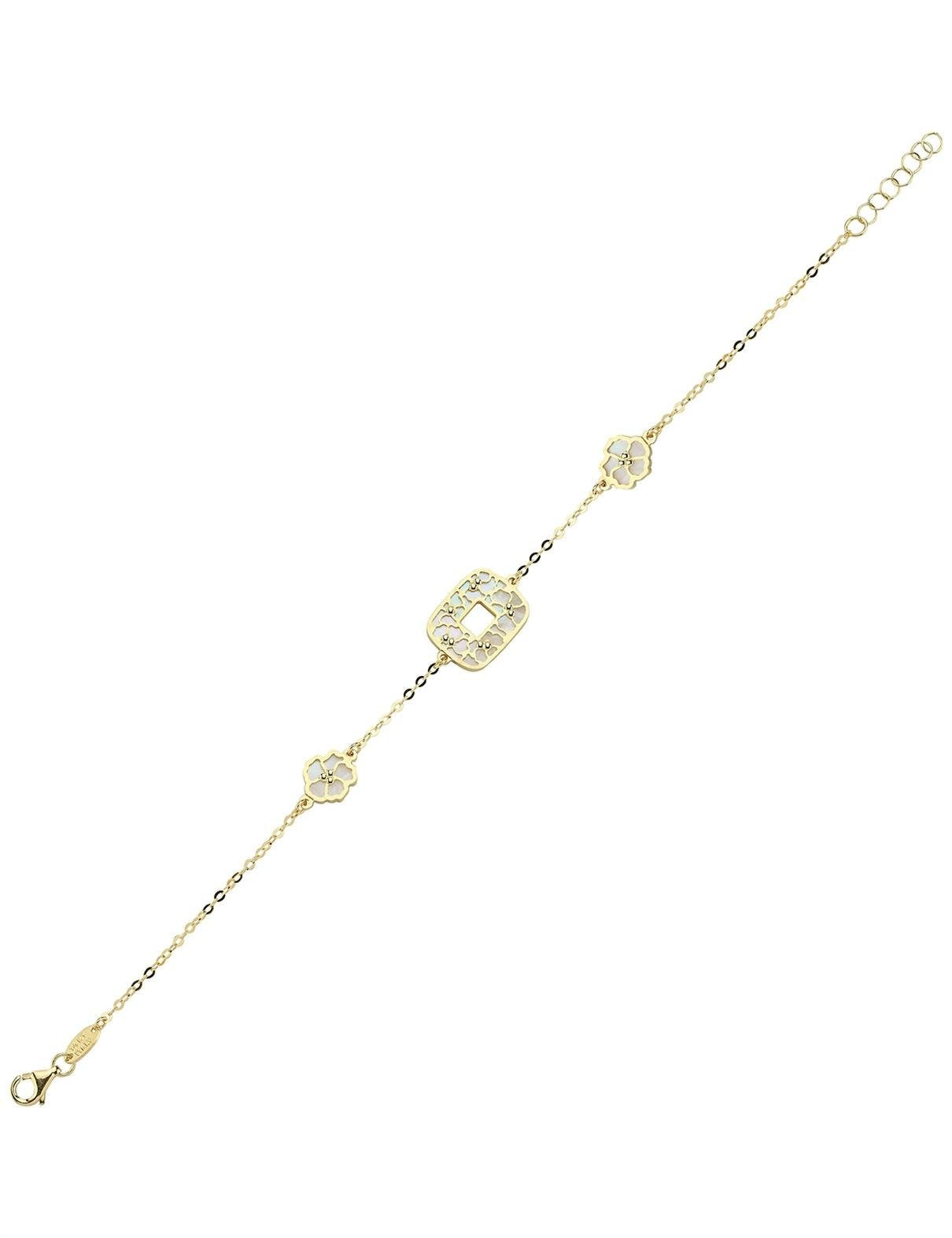 Çift Taraflı Pembe Beyaz Sedefli Altın Bileklik