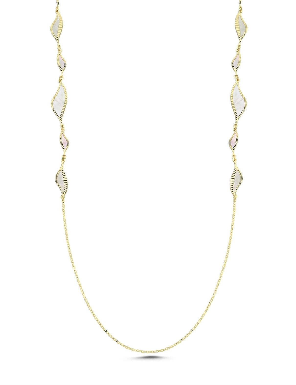 Çift Taraflı Beyaz Midye Altın Kolye