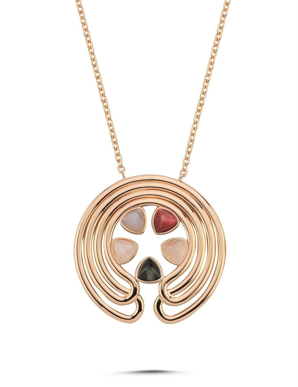 Taşlı Geometrik İtalyan Tasarım Rose Altın Kolye