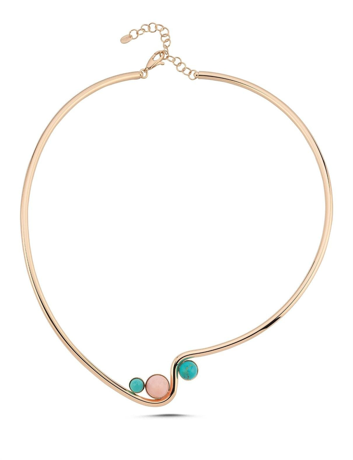 Rose Opal Turkuaz Taşlı Altın Kolye