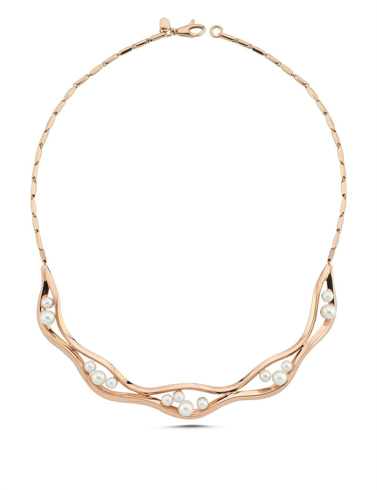 İncili İtalyan Tasarım Rose Altın Kolye