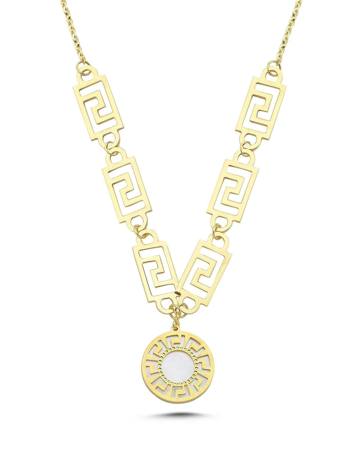 Geometrik Turkuaz Sedefli İtalyan Altın Kolye