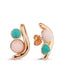Yeşil Pembe İnci Taşlı Rose Altın Küpe