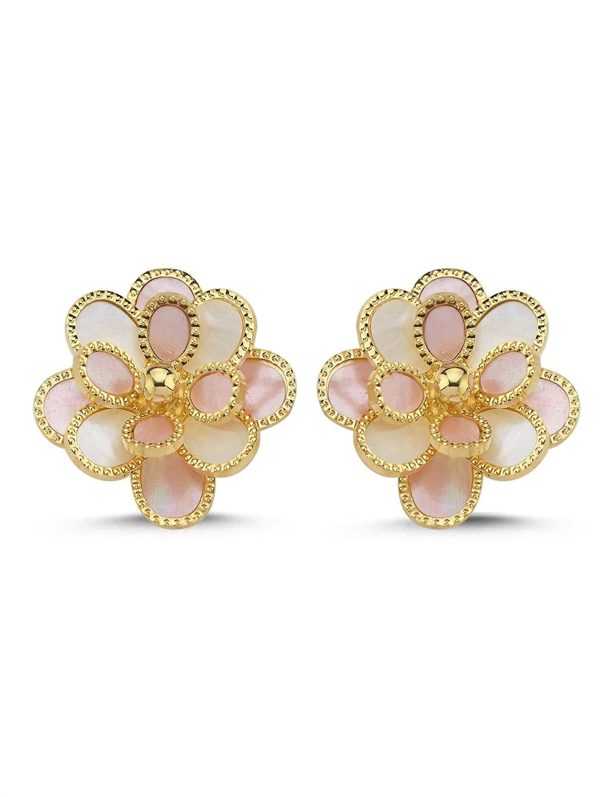 Pembe Beyaz Çiçek İtalyan Altın Küpe