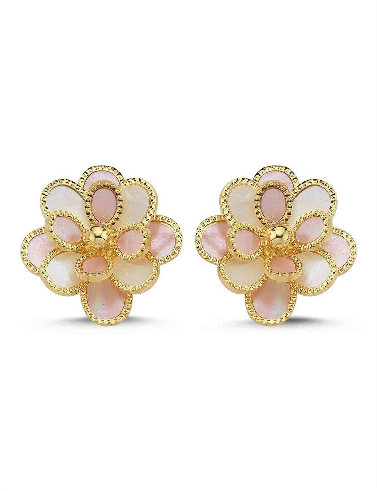 Pembe Beyaz Çiçek İtalyan Altın Küpe