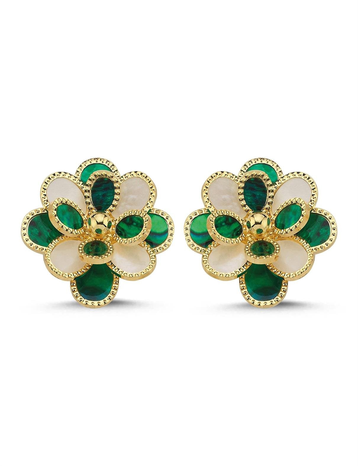 Yeşil ve Beyaz Sedefli Altın Küpe