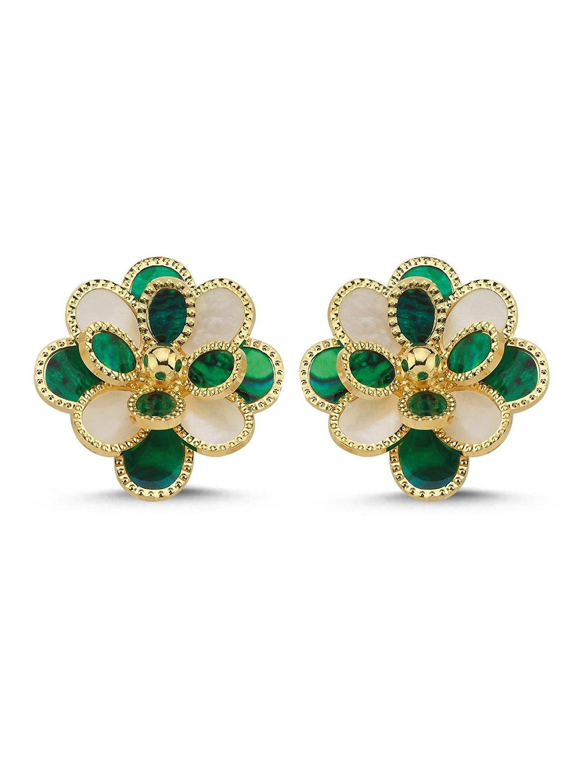 Yeşil ve Beyaz Sedefli Altın Küpe