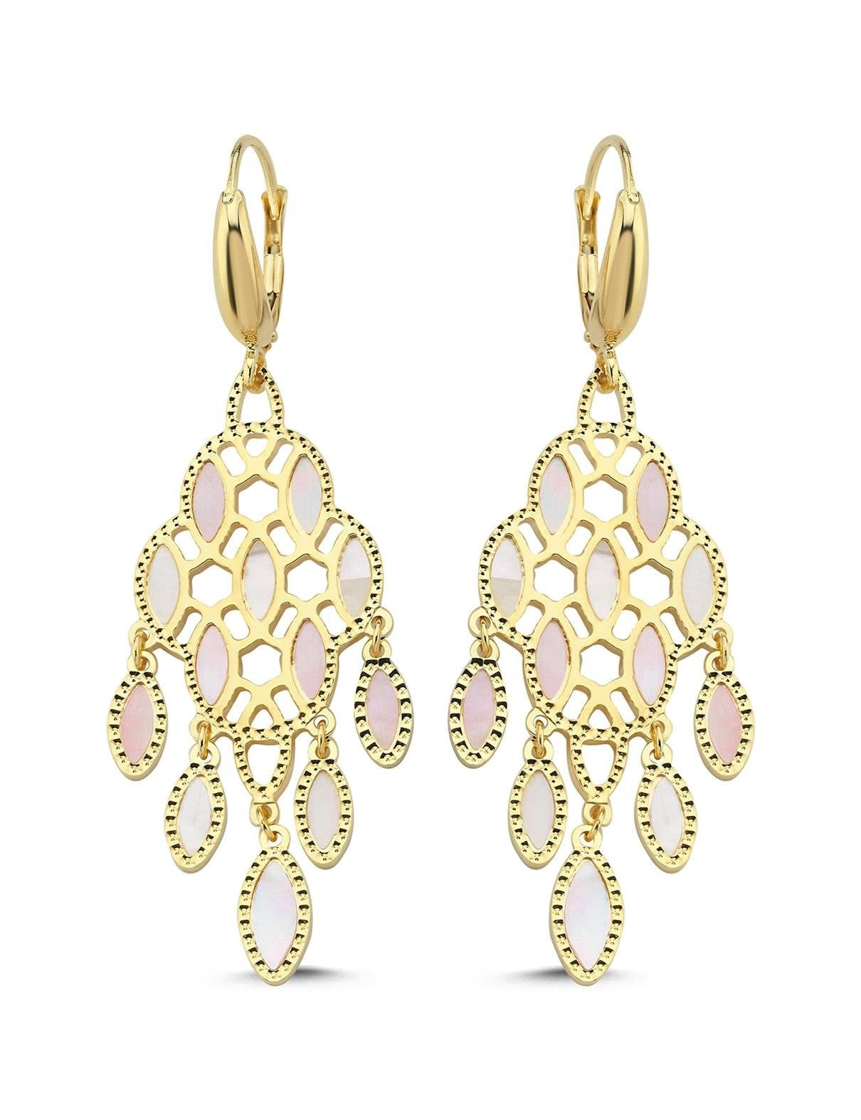 Pembe Beyaz Sedef Rüzgar Altın Küpe