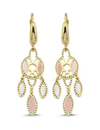 White and Pink Mother-of-Pearl Dangle Gold Earrings