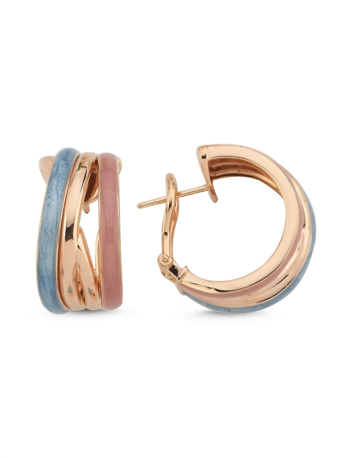 Mavi Pembe Taşlı İtalyan Altın Küpe