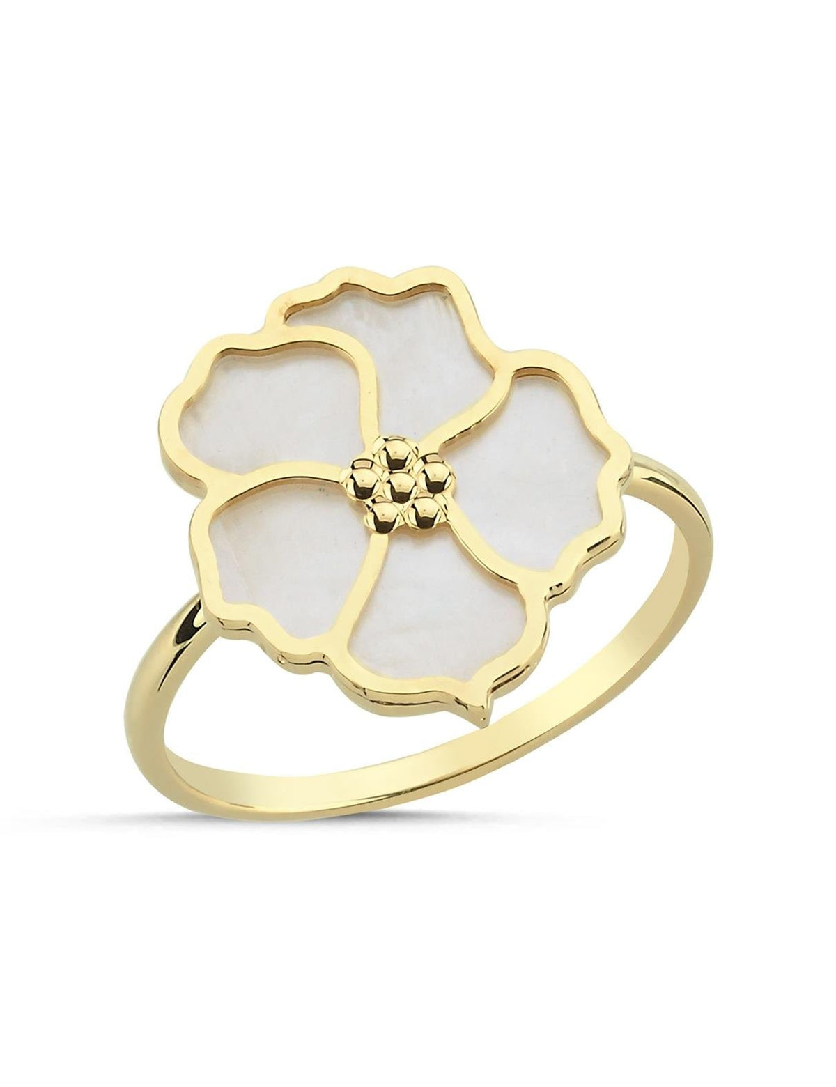 Beyaz Sefedli Çiçek İtalyan Altın Yüzük