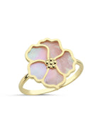 Pembe Sedefli Çiçek İtalyan Altın Yüzük