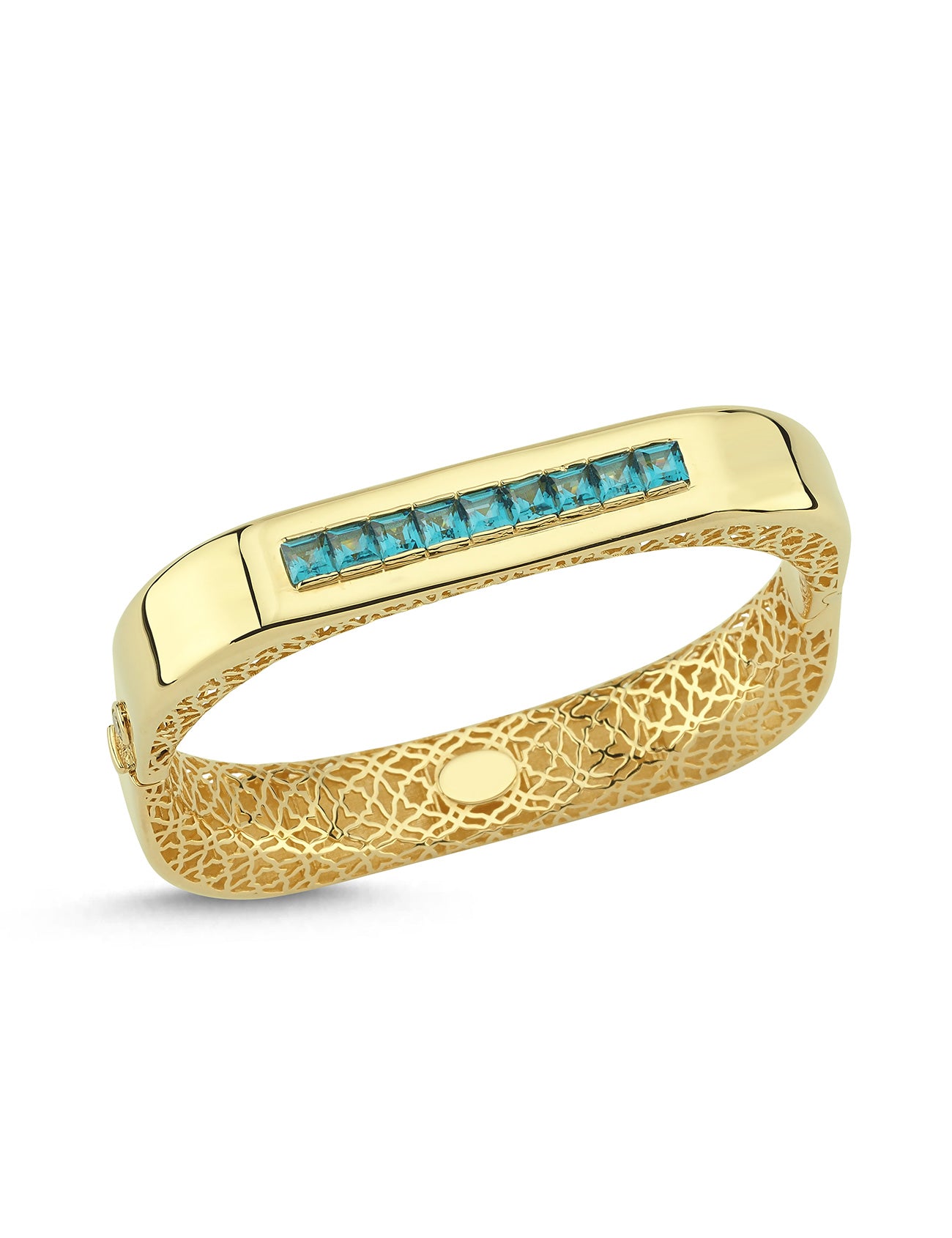 14 Ayar Mavi Taşlı Altın Kelepçe Bileklik