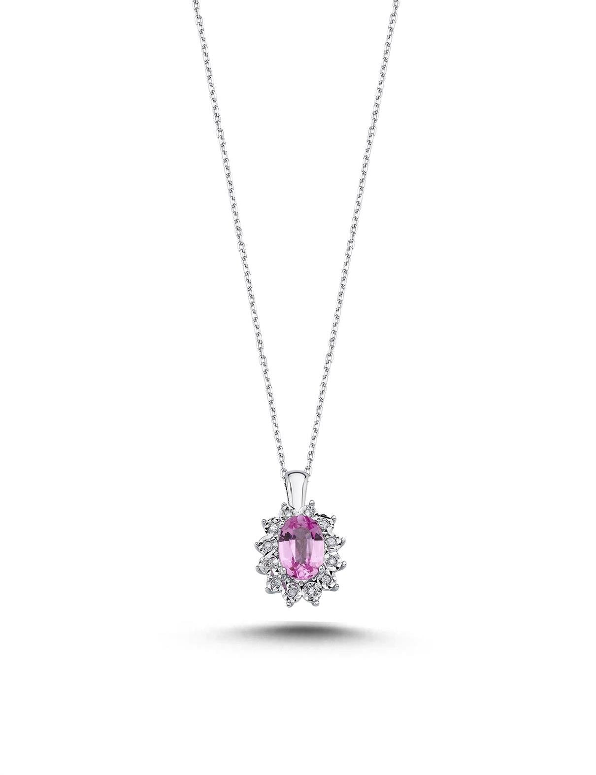 1,10 Karat Pırlantalı Pembe Topaz Kolye