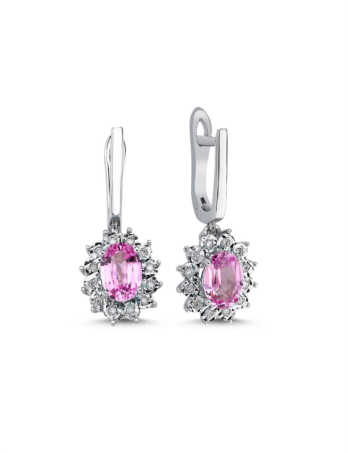 2,24 Karat Pırlantalı Pembe Topaz Küpe