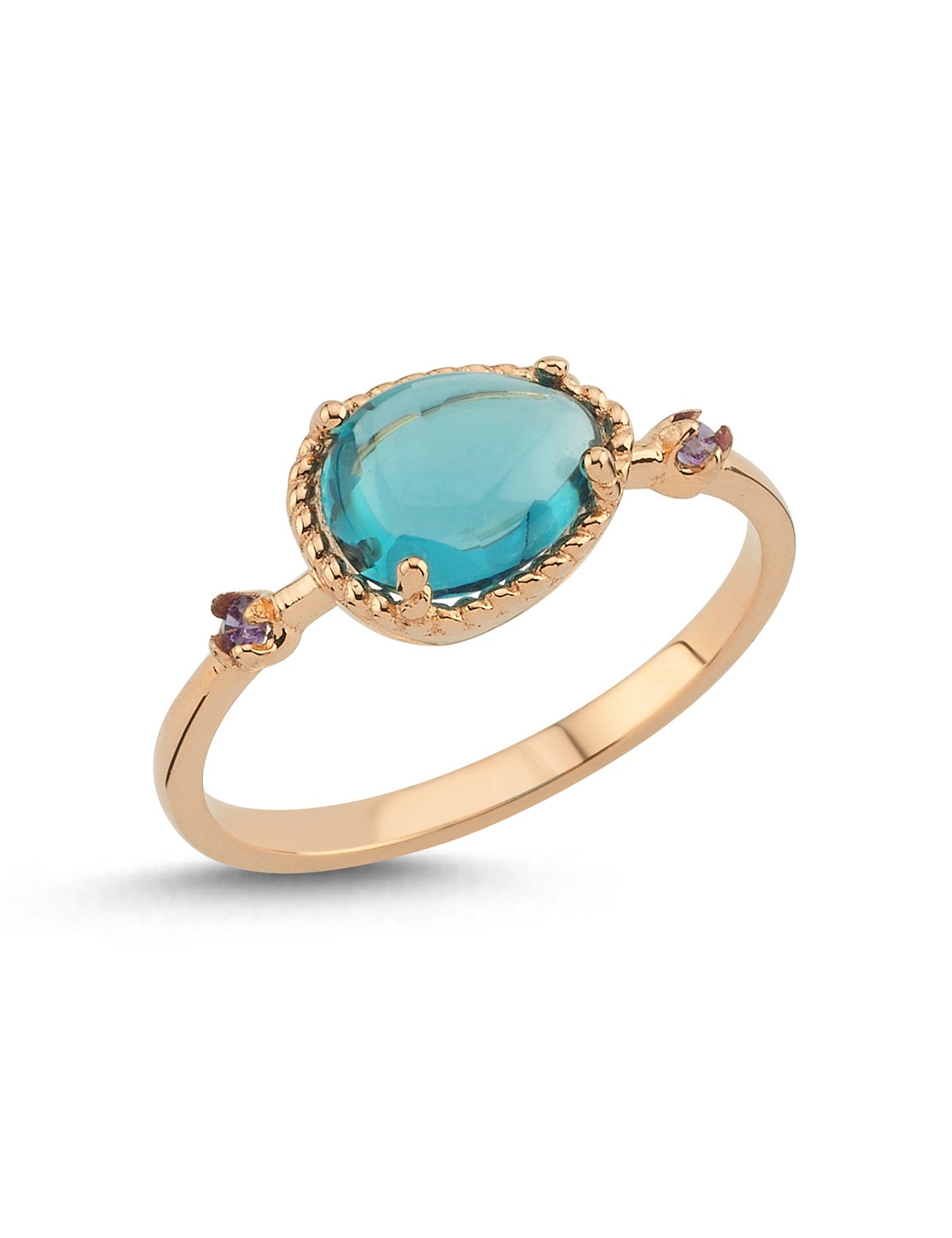 Turkuaz Taşlı Rose Altın Yüzük