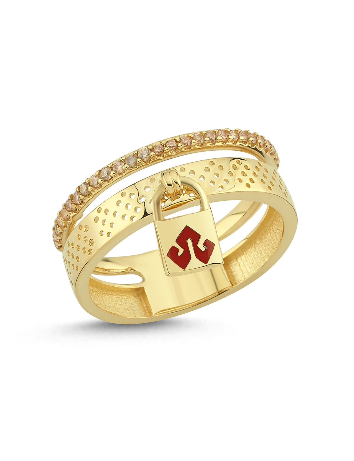 Kilit Şekilli Ruby Altın Yüzük