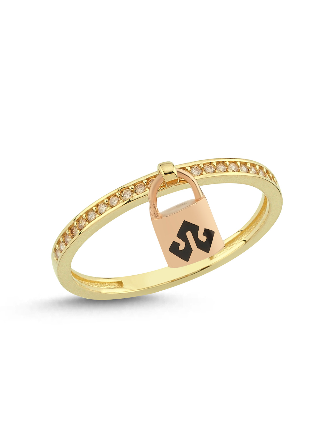 Kilit Motifli Taşlı Altın Yüzük Ürün ana görseli