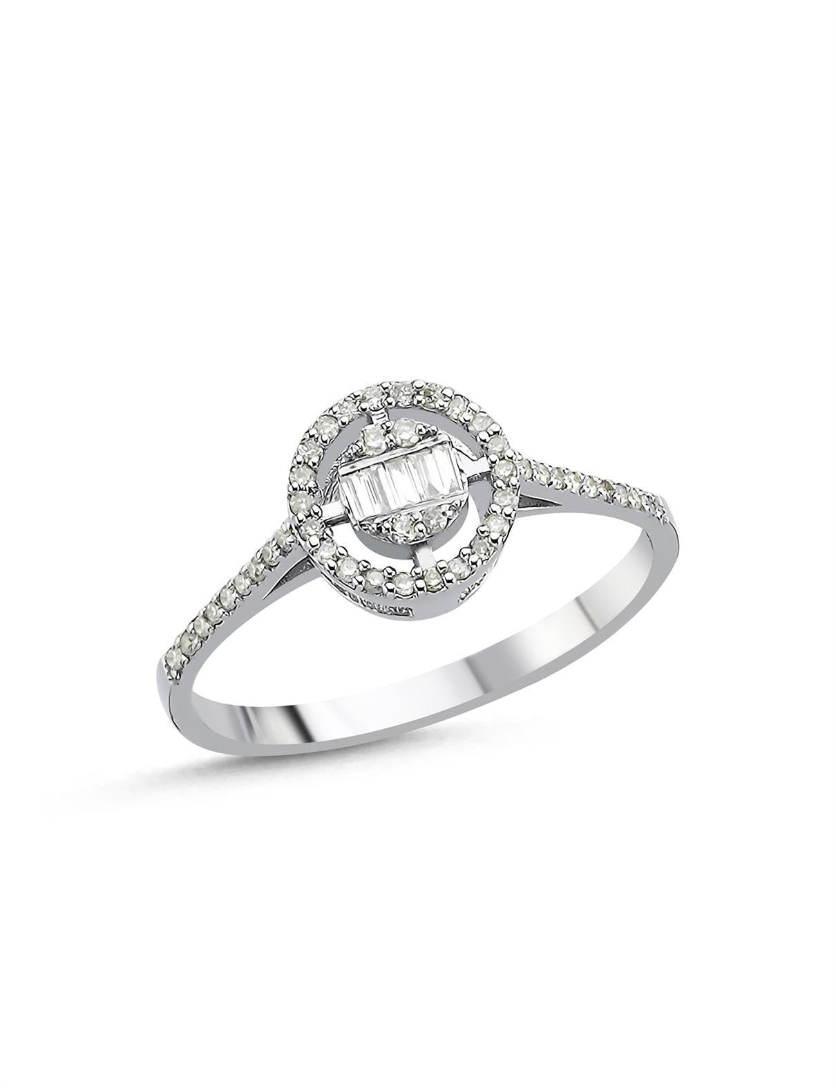 خاتم ألماس بيضاوي الشكل بقطع الباغيت عيار 0.20 قيراط Ürün ana görseli