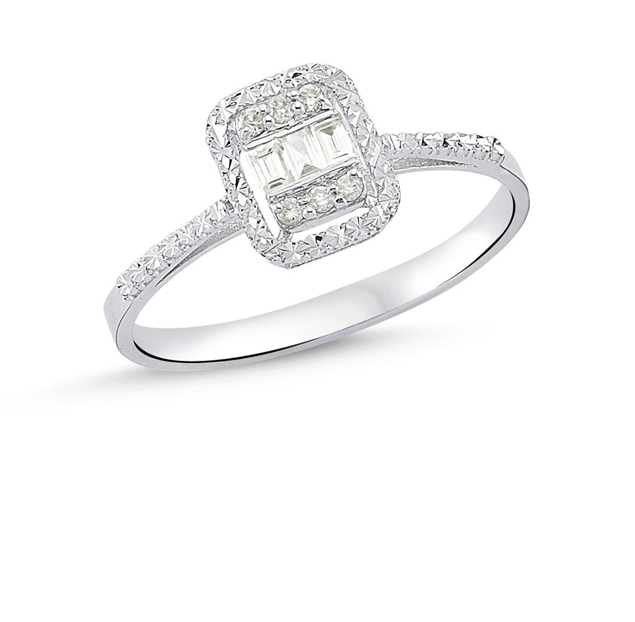 0,10 Karat Kolları Taşlı Baget Pırlanta Yüzük Main image