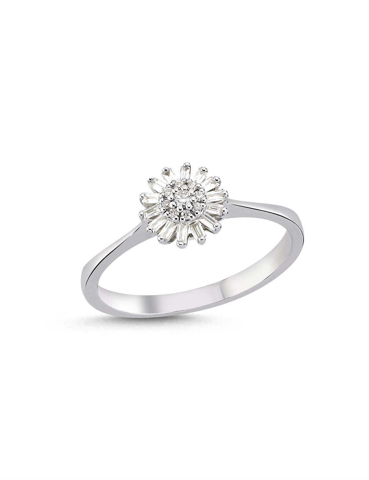 0,18 Karat Pırlantalı Baget Çiçek Yüzük