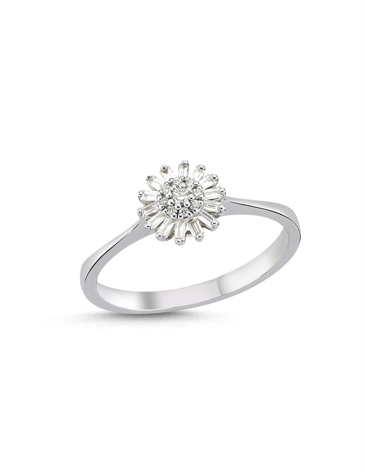 0,18 Karat Pırlantalı Baget Çiçek Yüzük