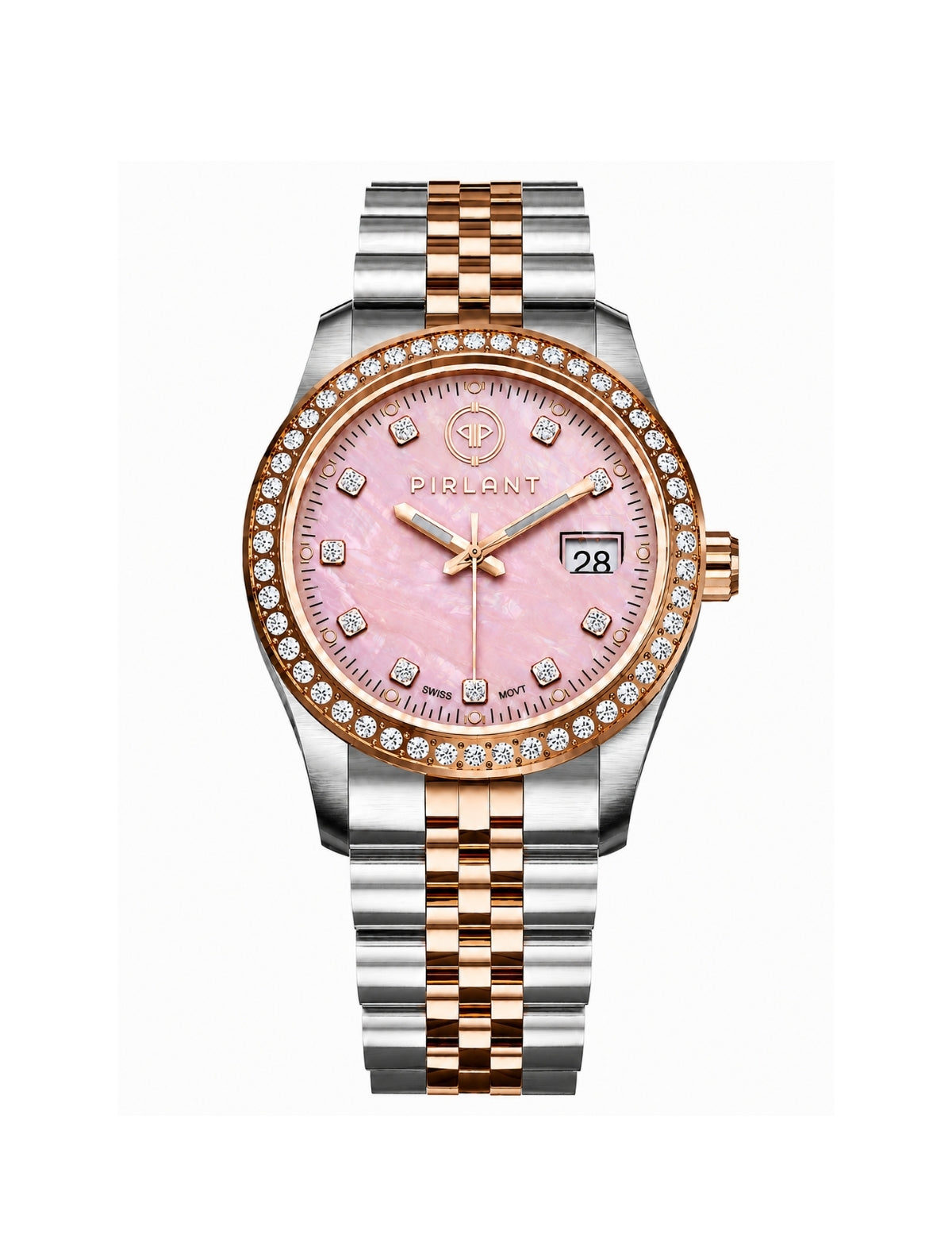 PIRLANT Pembe Sedef Kadranlı Taşlı Rose Bicolor Kadın Kol Saati SBL01-3T-PESE