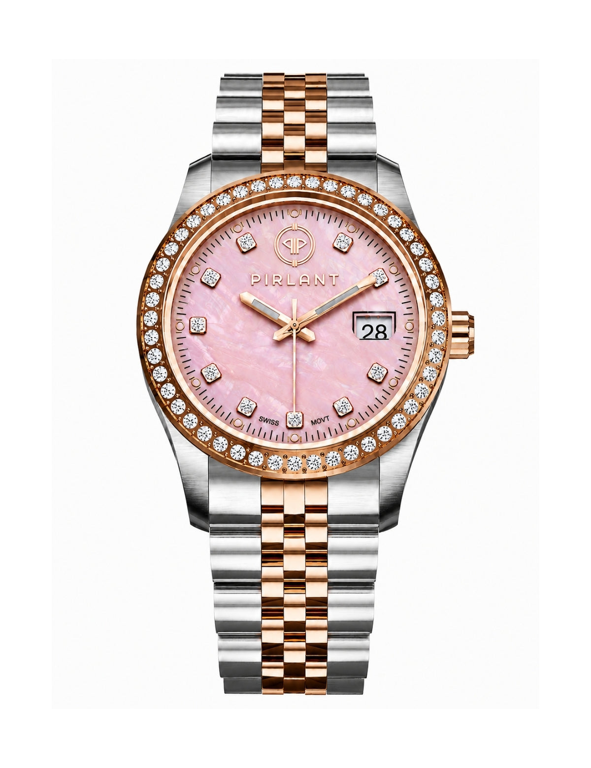 PIRLANT Pembe Sedef Kadranlı Taşlı Rose Bicolor Kadın Kol Saati SBL01-3T-PESE