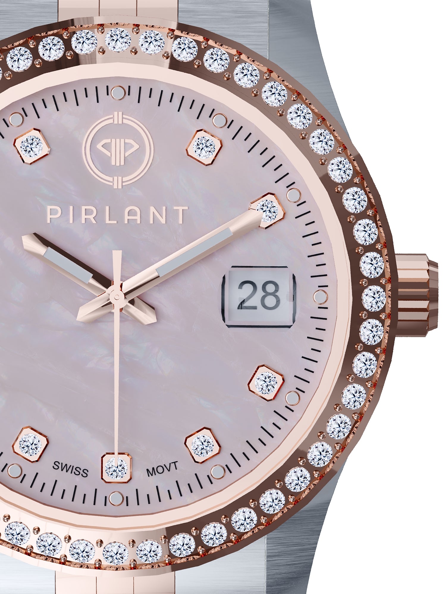 PIRLANT Pembe Sedef Kadranlı Taşlı Rose Bicolor Kadın Kol Saati SBL01-3T-PESE