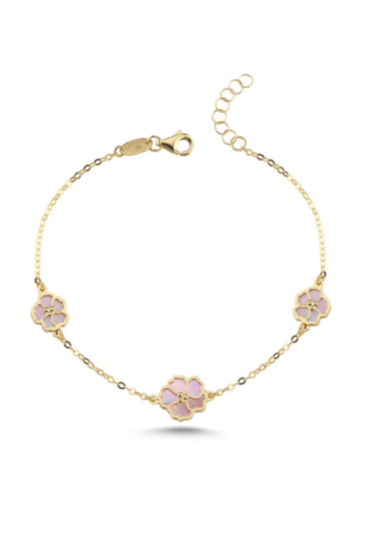 3 Çiçekli Pembe Sedefli Altın Bileklik Ürün ana görseli