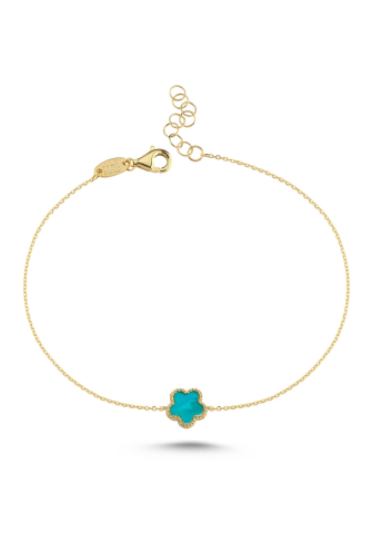 Çift Taraflı Turkuaz Sedefli Çiçek Altın Bileklik