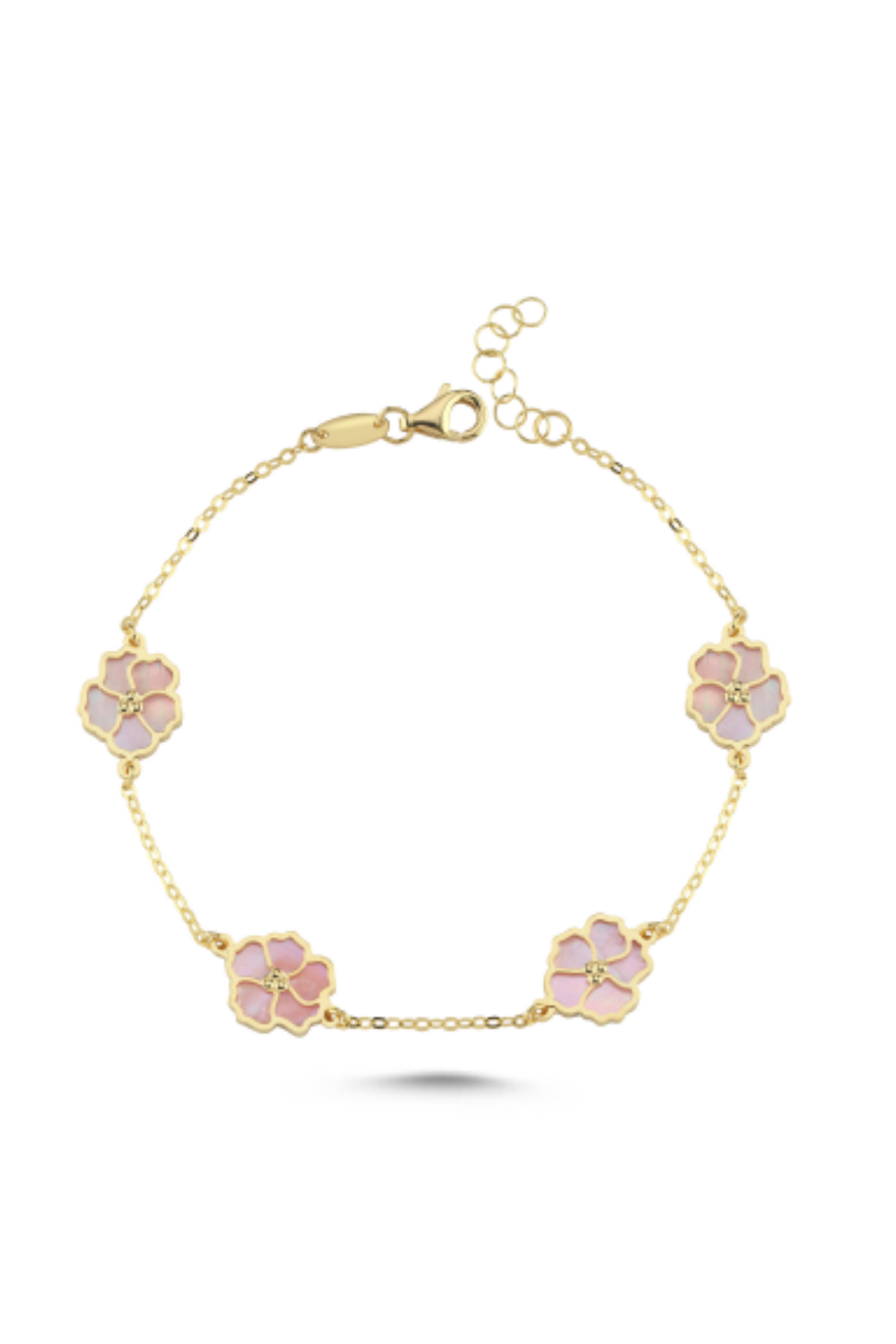 4 Çiçekli Sedef Altın Bileklik Ürün ana görseli