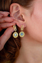 Turkuaz Sedefli Modern Geo Altın Küpe