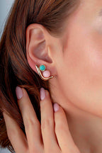 Yeşil Pembe İnci Taşlı Rose Altın Küpe