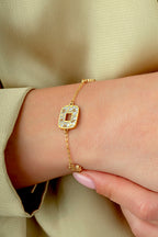 Çift Taraflı Pembe Beyaz Sedefli Altın Bileklik