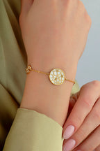 Çift Taraflı Pembe Beyaz Sedefli Altın Bileklik