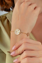 Çift Taraflı Pembe Beyaz Sedefli Altın Bileklik