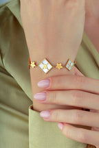 Çift Taraflı Pembe Beyaz Sedefli Altın Bileklik