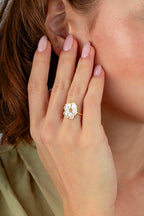 Pembe Sedefli Çiçek İtalyan Altın Yüzük