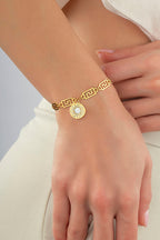 Çift Taraflı Mavi Beyaz Sedefli Altın Bileklik