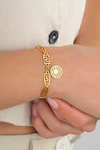 Çift Taraflı Mavi Beyaz Sedefli Altın Bileklik